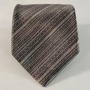 BRIONI One Size Black Grey Diagonal Stripe Silk Satin Tie